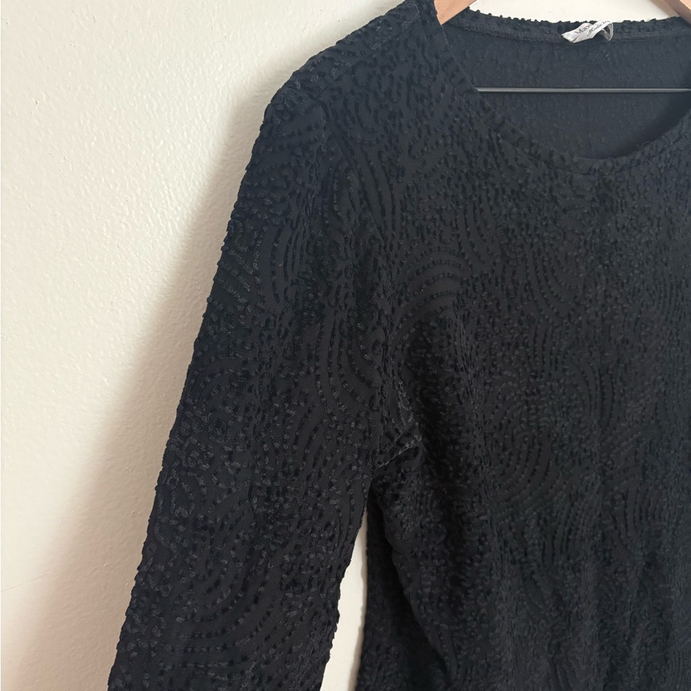 MaxMara Black Long Sleeve Top Italy Velvet Texture Elegant Chic Women XL EUC AD - Picture 2 of 7